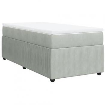 Cama Box Spring con colchón de muelles y terciopelo gris claro 90x190 cm