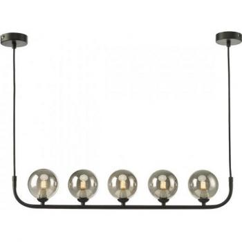 Lámpara colgante Cradle moderna de 5 bombillas en negro satinado con cristal ahumado, 114 cm