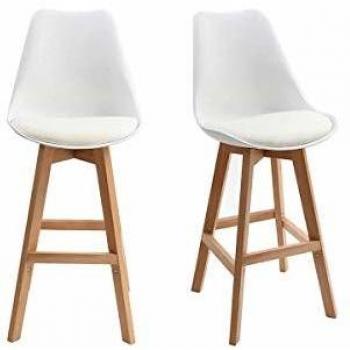 Miliboo - Lote de dos taburetes de bar diseño blancos 65cm Pauline