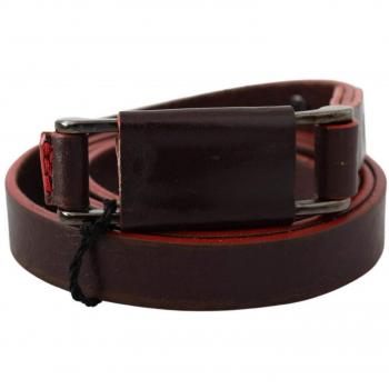 Costume National Brown Leather Double Rustic Silver Buckle Belt - 85 cm / 34 Inches