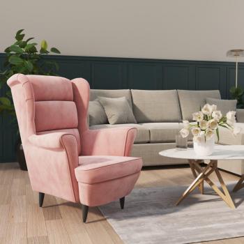 Sillón de terciopelo rosa vidaXL con estructura robusta, tapizado en terciopelo suave, diseño elegante y contemporáneo, cojín acolchado para mayor comodidad, patas de madera resistentes y fácil mantenimiento