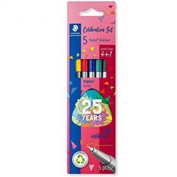 STAEDTLER 334 BK5 TA Fineliner Triplus Celebration Set, cuerpo triangular ergonómico, punta de 0,3 mm