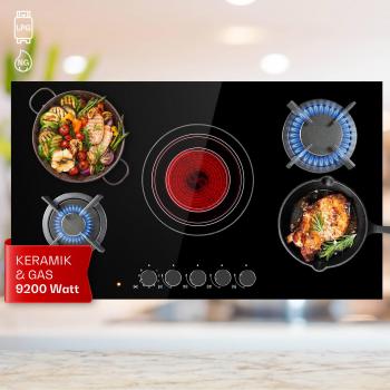 Placa de cocina combinada Klarstein MultiChef 5 gas/vitrocerámica, 5 zonas