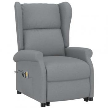 Sillón de masaje elevable tela gris claro con sistema de elevación, reclinable, ergonómico, fácil de limpiar