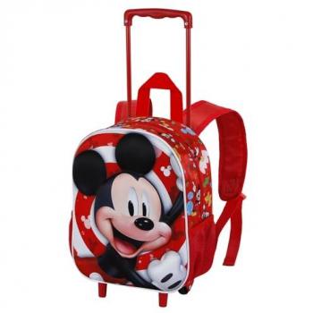 Mochila Trolley 3D Twirl Mickey Disney, con ruedas pequeñas, dimensiones de 26 x 34 cm, capacidad de 12.5 L, color rojo