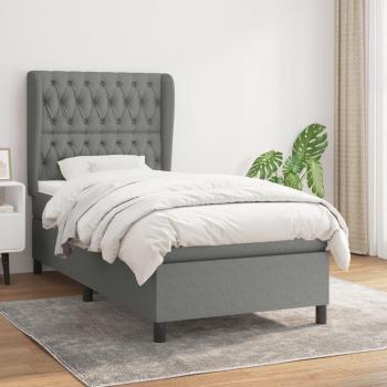Cama box spring con colchón de muelles gris oscuro 100x200 cm Tela Vidaxl