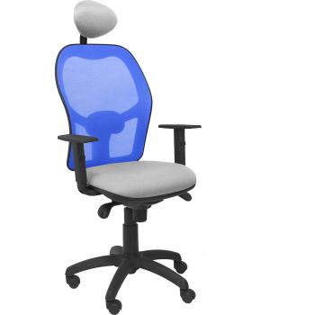 PIQUERAS Y CRESPO Modelo Jorquera - Silla de oficina ergonómica con mecanismo sincro, brazos regulables y ajustable en altura - Respaldo de malla transpirable en color azul y asiento tapizados en tejido BALI color gris claro