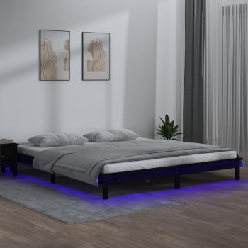 Cama doble de madera maciza negra con LED 120x190 cm