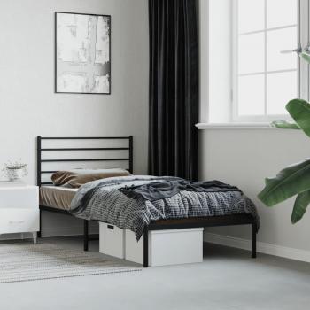 Estructura de cama con cabecero de metal negro 107x203 cm