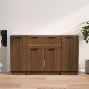 Aparador 3 piezas madera contrachapada marrón roble vidaXL