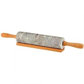 Rodillo de Mármol para Amasar con Soporte de Madera y Asas, Ø 6cm, L 47cm - Küchenprofi