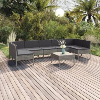 Set de muebles de jardín 8 PCs con cojines de Polyrattan gris