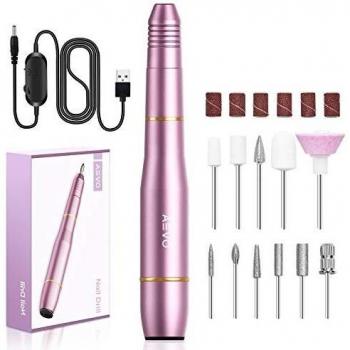 AEVO Torno para Uñas, Lima Eléctrica Profesional, Kit de Manicura, Velocidad Ajustable 20000 RPM, 11 Brocas y 36 Bucles de Lija, Torno Portátil para Uñas, Manicura y Pedicura, Reparación Uñas, Rosa