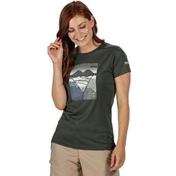 Regatta Fingal V-Camiseta De Deporte De Manga Corta Y Tejido De Secado Rápido con Estampado Gráfico T-Shirts/Polos/Vests, Mujer, Thyme Leaf, 10