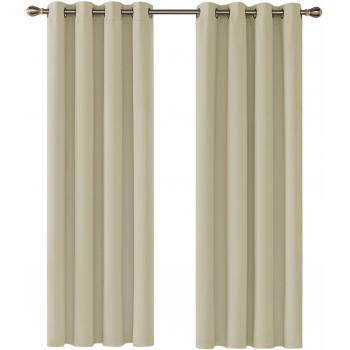 Deconovo Opaca Cortina Térmica Aislante y Ruido Reducción con Ojales 2 Piezas 117 x 183 cm Beige Oscuro