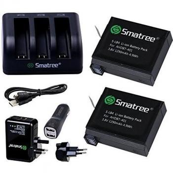 Smatree® Pack de 2 baterías mas cargador de  hasta 3 baterías para GoPro Hero4  + cargador de pared + cargador de coche + Adaptador de enchufe UK y EU