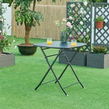 Mesa Plegable Sande Cuadrada 71x70 cm - Negro, Acero con Recubrimiento en Polvo, Ideal para Jardín y Camping