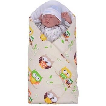 Sevira Kids - Gigoteuse d'emmaillotage Multi-Usage en 100% coton - Nid d'ange naissance - Fantaisie Hiboux Beige