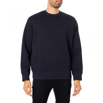 Armani Exchange Men's Blue Cotton Stretch Crewneck Sweatshirt with All-Over Logo
