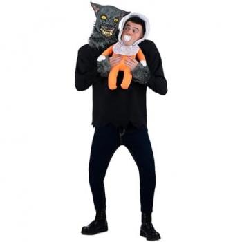 Disfraz de Hombre Lobo llevando a Bebé para adultos - Disfraz completo que incluye un traje de hombre lobo con pelaje sintético, máscara de lobo realista, guantes y un portabebés integrado para llevar