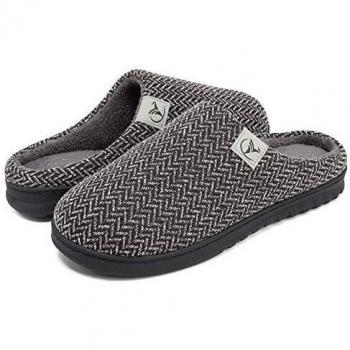 VIFUUR Hombre Zapatillas de casa Espuma de Memoria de Alta Densidad Cálido Interior Lana al Aire Libre Forro de Felpa Suela Antideslizante Zapatos Negro 40/41