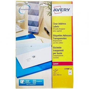 Niceday - Etiqueta Transparente Láser Avery 63 5X38 1 Caja 525 Etiquetas