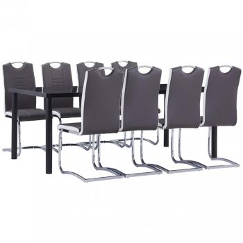 Juego de comedor 9 piezas cuero sintético gris Día y Noche