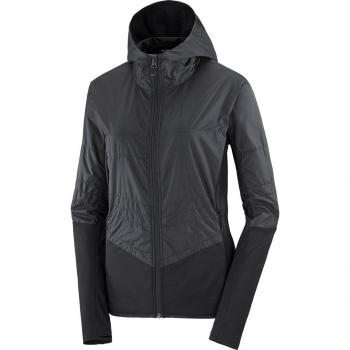 Salomon - Chaqueta de mujer Outline All Season Hybrid con capucha, forro polar, color negro grisáceo, talla S