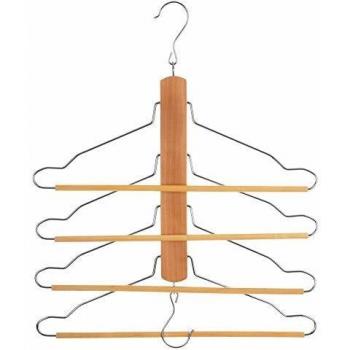 Percha Multifuncional de Madera para 4 Camisas y Pantalones - Diseño Natural, 2 Posiciones, Dimensiones 44cm