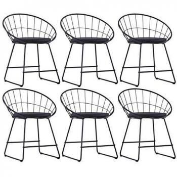 vidaXL 6X Sillas de Comedor Asientos de Cuero Sintético Acero Casa Hogar Cocina Sofás Sillones Sala de Estar Taburete Muebles Mobiliario Negro