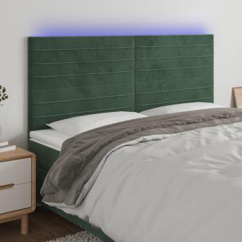 Cabecero LED terciopelo verde oscuro 200x5x111/128 cm con luces LED