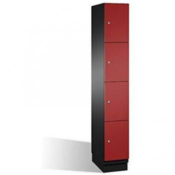 Armario de Compartimentos Bajo Llave Cambio C+P con 4 Secciones, Puertas de Acero, Color Negro/Rojo Rubí
