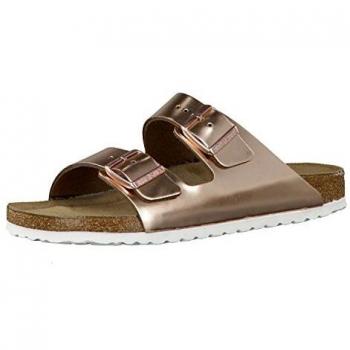 Birkenstock Arizona SFB Women's Metallic Leather Slippers with Soft Footbed