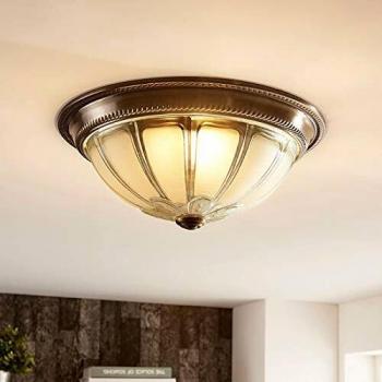 Lindby Henja Plafón LED Redondo Atenuable en 3 Niveles, Lámpara de Techo de Vidrio en Bronce para Salón y Comedor (1 Llama)