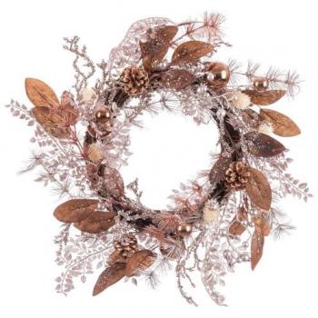 Corona de Navidad Cobre Ratán Plástico Piñas 55 cm - Diseño Navidad - Material Resistente