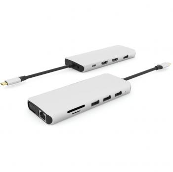Dock Móvil USB-C 12 en 1 - Adaptador de Carga Compacto y Versátil con HDMI, VGA y Gigabit Ethernet