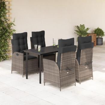 5-Piece Grey Poly Rattan Garden Dining Set with Cushions