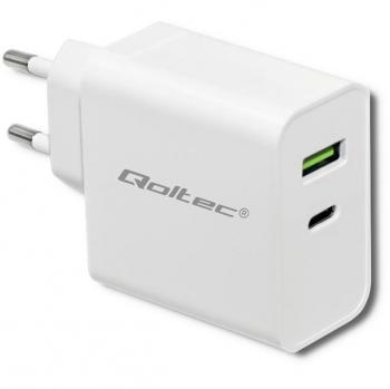 Cargador de pared Qoltec 45W | 5-20V | 2.4-3A | USB tipo C PD | USB | Blanco