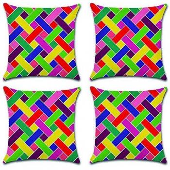 HuifengS Funda de Almohada de algodón Colorido geométrico Fundas de cojín de Lino para sofá Cojines Decorativos Home 4 Piezas, 45 x 45 CM