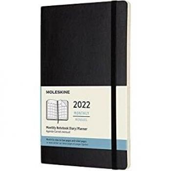 Agenda Moleskine 12 Meses Mensual Grande Tapa Blanda Negra 2022