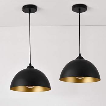 Set de 2 Lámparas Colgantes Vintage - E27 60W - Metal Negro y Oro - Diámetro 30 cm