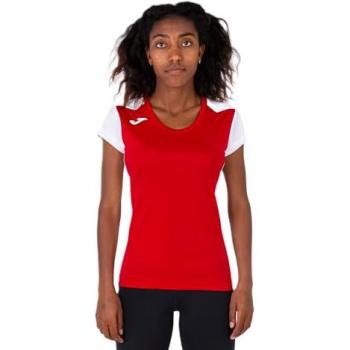 Camiseta de running mujer Joma Record II manga corta roja y blanca