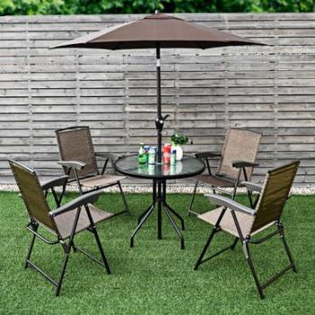 Adjustable Folding Sling Chairs with Armrests - Set of 4 Brown Metal Patio Seating