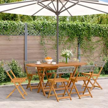 Sillas de jardín plegables 6 piezas gris Polyrattan madera maciza