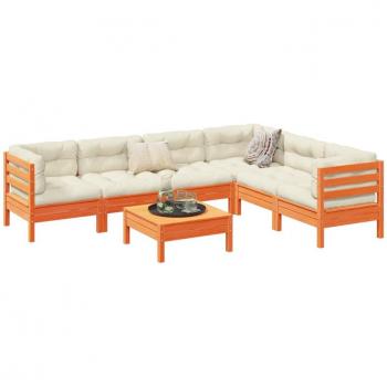 7-Piece Garden Sofa Set with Cushions in Wax Brown Solid Pine Wood