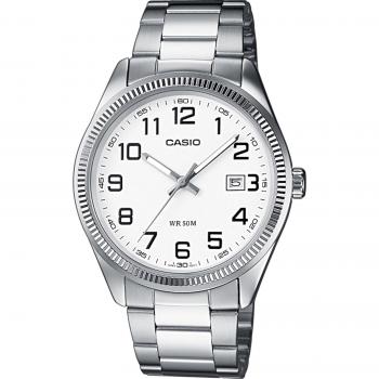 Casio Collection MTP-1302PD-7BVEF Reloj Analógico para Hombre, Esfera Blanca, Caja de 44mm, Pulsera de Acero Plata