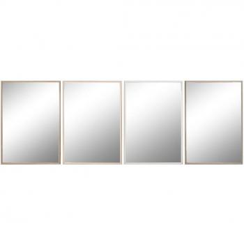 Espejo de pared Home ESPRIT Blanco Marrón Beige Gris Cristal Poliestireno 63,3 x 2,6 x 89,6 cm (4 Unidades)