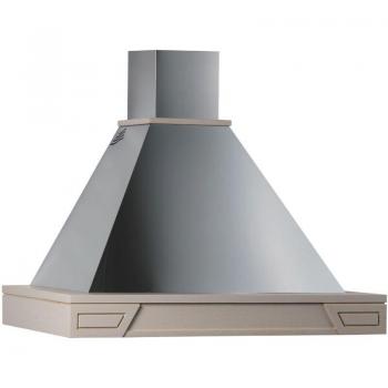 Cappa aspirante GINEVRA de acero inoxidable plateado y marco de madera con incrustaciones gris tórtola 120 cm