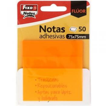 Bloc de 50 Notas Adhesivas Transparentes de 75x75mm en Naranja Neón, Reutilizables e Impermeables, Perfectas para Libros y Documentos