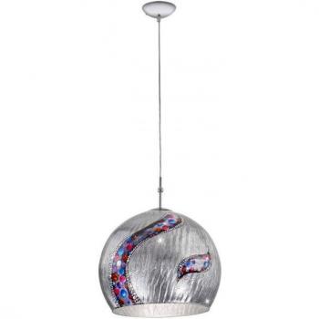 Lámpara colgante de diseño LUNA cromo 1 bombilla, pantalla plateada, Kolarz - luna - Lámpara colgante de cúpula de vidrio de diseñador, cromo pulido 1x E